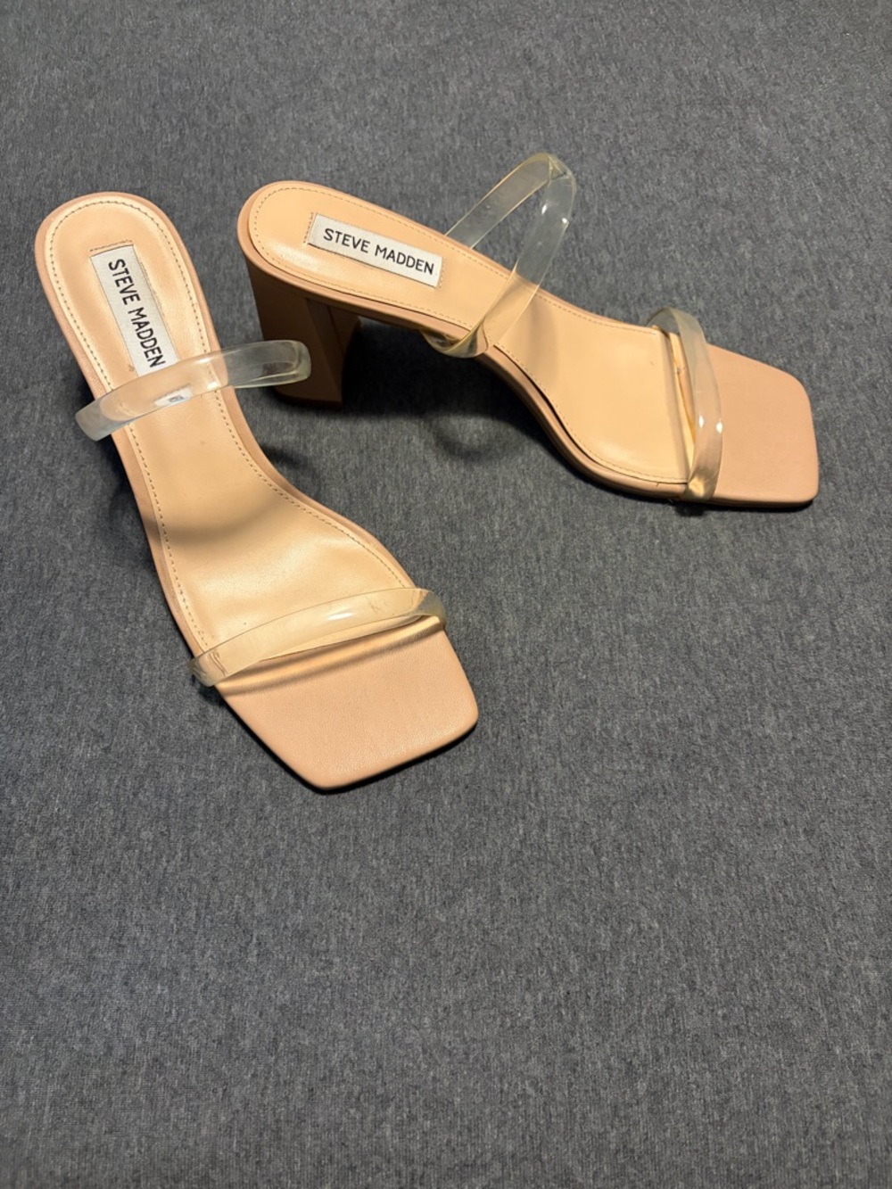 Steve Madden Beige Clear Double-Strap Block Heel Sandals